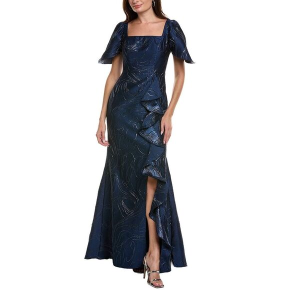 Rene Ruiz Womens  Flare Jacquard Gown, Blue - Picture 1 of 3